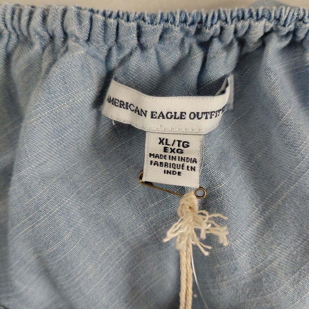 NWT American Eagle One-Shoulder Denim Chambray Top Ruffled Neckline Sz XL - Picture 6 of 8